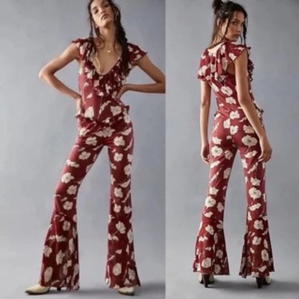 NEW Free People Austyn Jumpsuit Floral Print Ruffle Extra Small Boho Festival - Picture 2 of 10